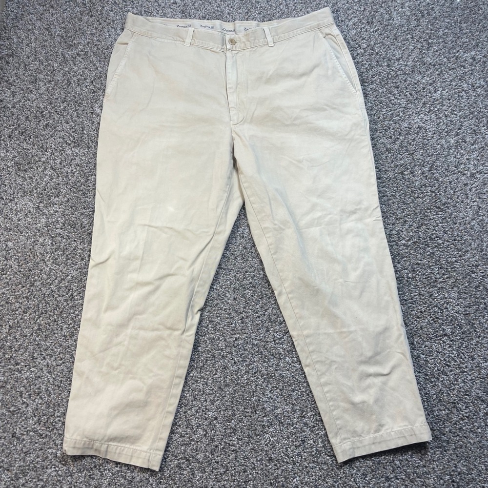 Zegna Sport Men's 38x27 Khaki Chino Pants Beige 100% Cotton Straight Leg